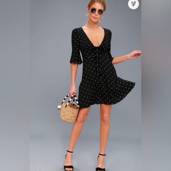 Free People All Yours black polka dot tie dress, size 6 - Picture 2 of 7